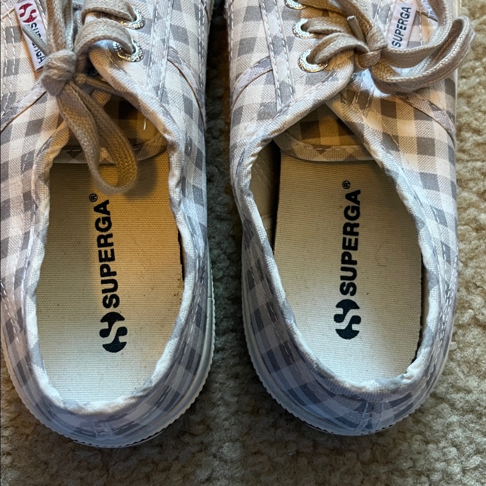 Superga Fabric Gray/White Checkered Gingham Sneakers - Picture 4 of 10